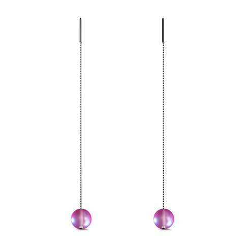 Rosa | 925 Sterling Silber | Meerjungfrau Glaskette Tropfenfädler Ohrringe